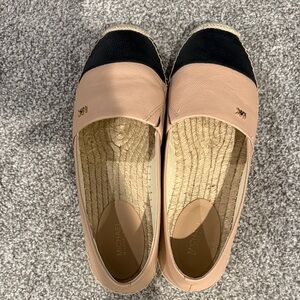 MICHAEL Michael Kors Blush Pink/Cream and Black Leather Espadrille Slip-Ons